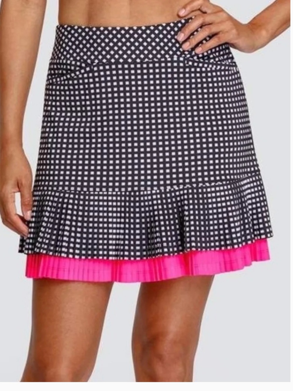 TAIL Teagan Gingham Pleated Flounce Hem Golf Skort Tennis Skirt Black White Pink